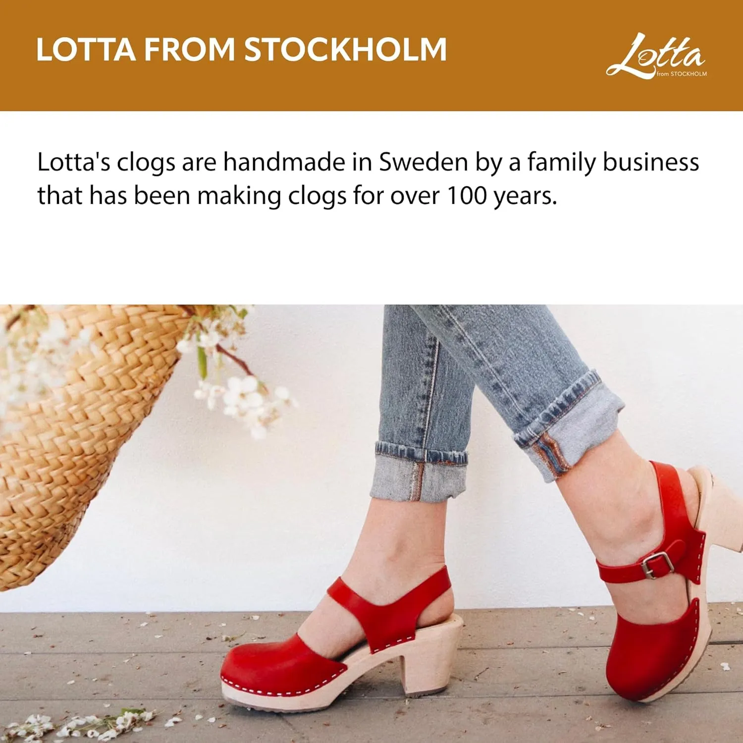 Swedish Highwood High Heel Clog Sandal for Women | Mary Jane Style Wooden Clogs Made in Sweden | Alder Wood Base and Genuine Leather | Red