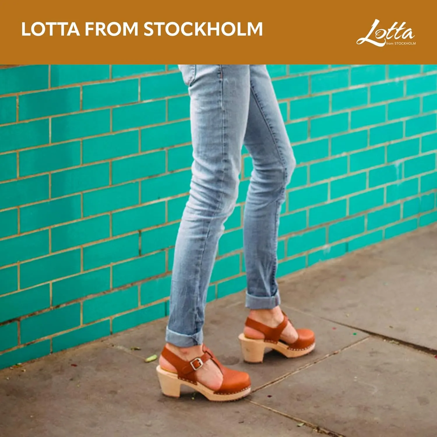 Swedish Highwood T-Bar Sandal Clogs for Women | High Heel Platform Clogs Handmade in Sweden | Real Leather on Alder Wood Base | Tan