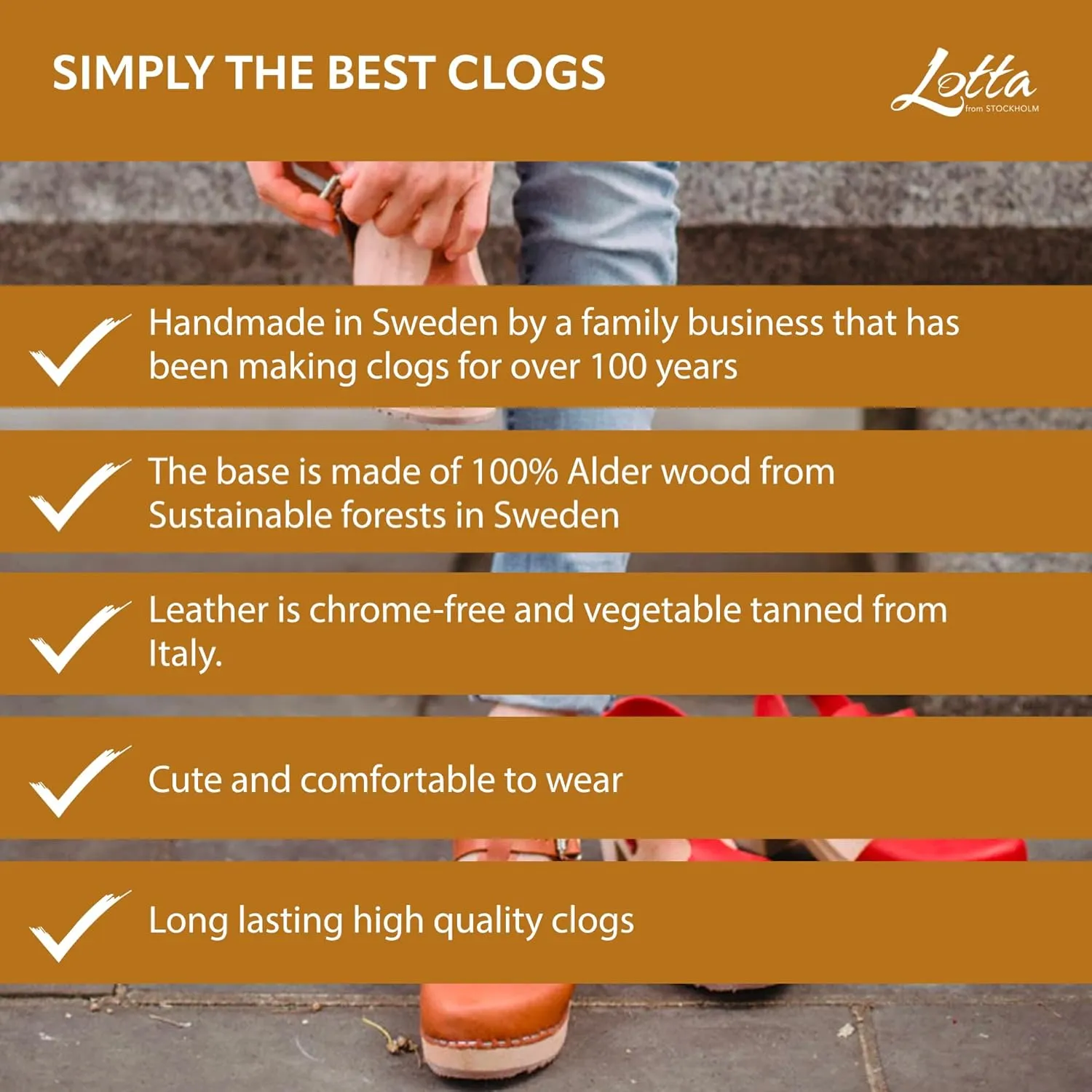 Swedish Highwood T-Bar Sandal Clogs for Women | High Heel Platform Clogs Handmade in Sweden | Real Leather on Alder Wood Base | Tan