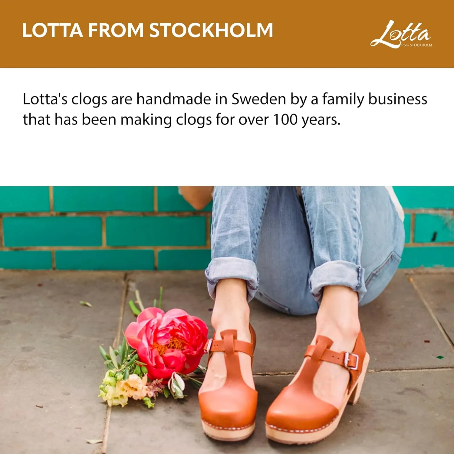 Swedish Highwood T-Bar Sandal Clogs for Women | High Heel Platform Clogs Handmade in Sweden | Real Leather on Alder Wood Base | Tan