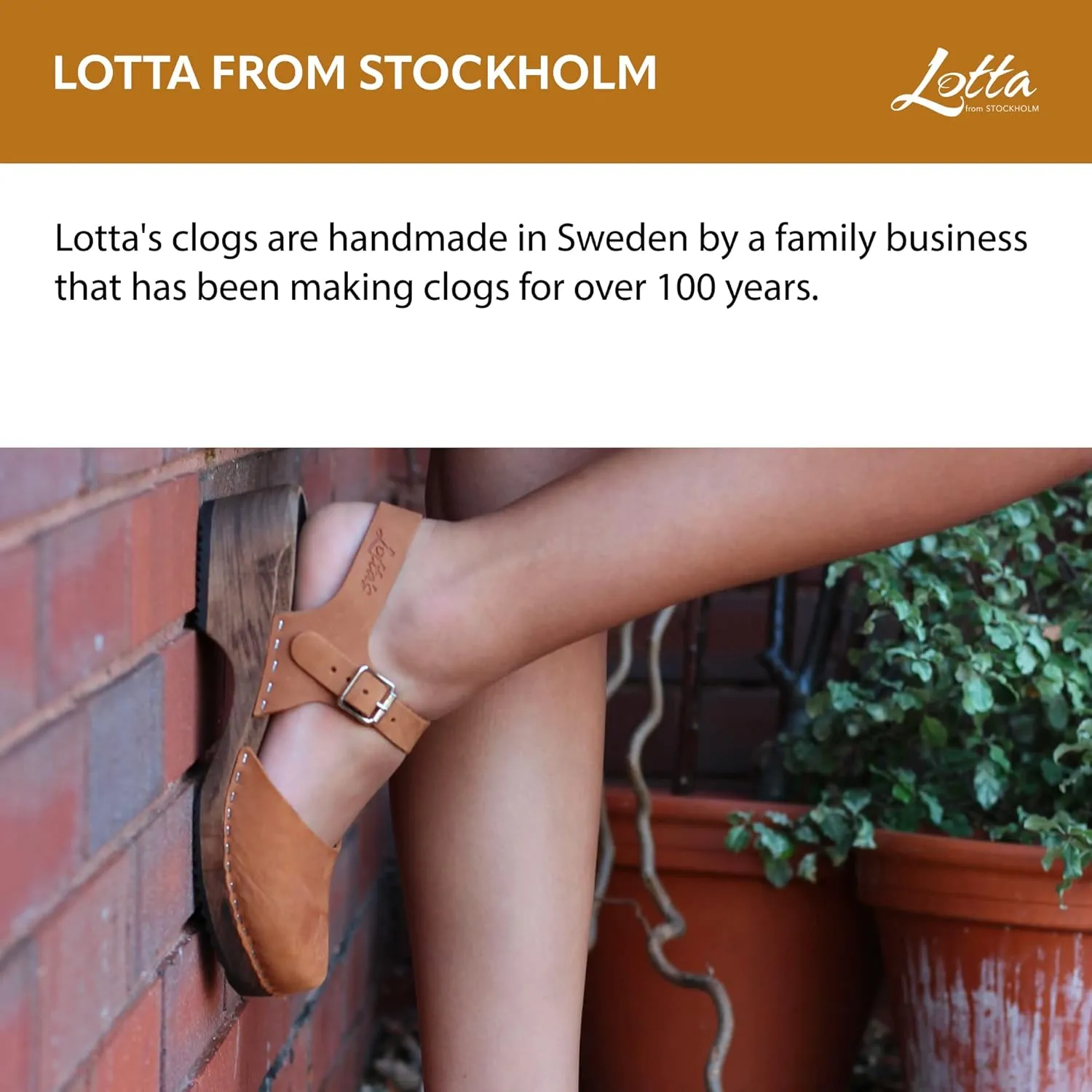 Swedish Low Wood Clog Sandal for Women | Low Heel Mary Jane Style Wooden Clogs Handcrafted in Sweden | Alder Wood Base and Oiled Nubuck Leather | Brown