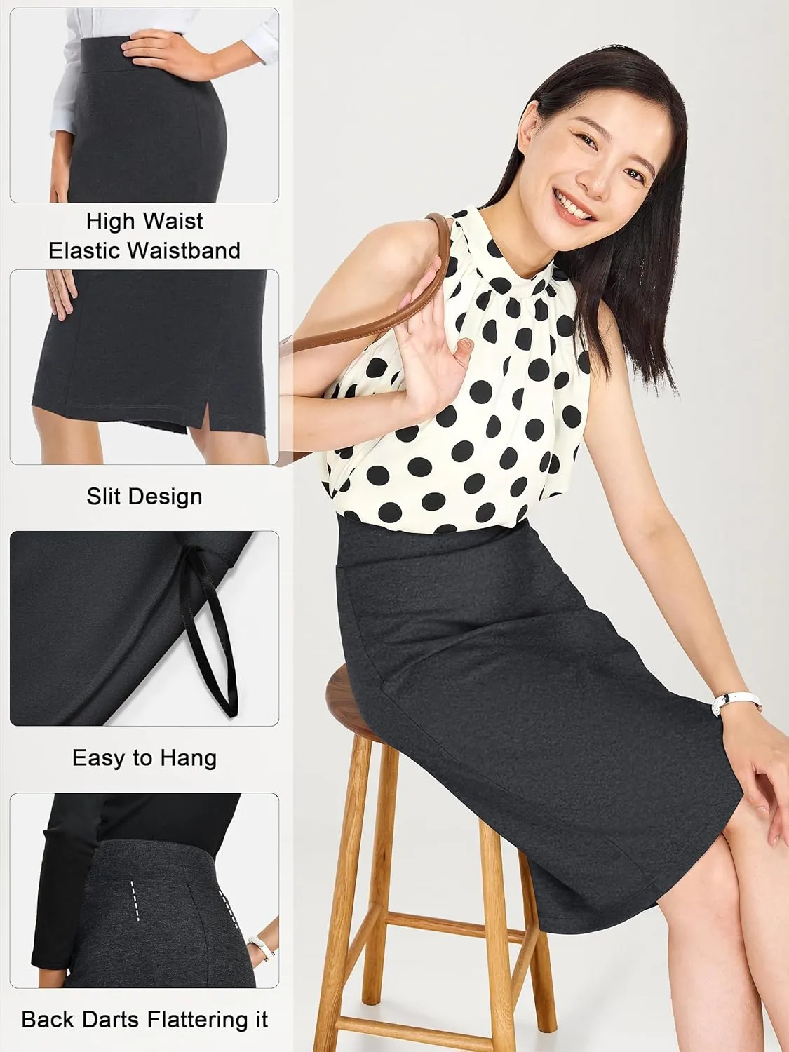 Tapata Womens Pencil Skirts Stretch Office Work Skirt Knee Length High Waist Midi Ponte Bodycon for Business Casual