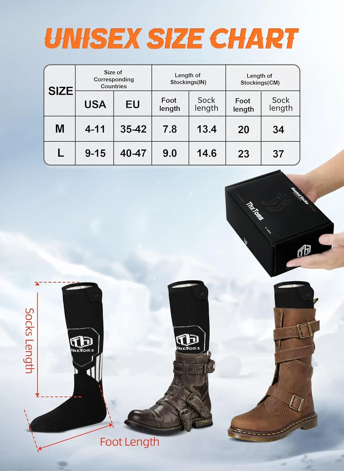 ThxToms Heated Socks for Men Women with App Control, 5000mAh Rechargeable Battery Electric Heating Socks,Upgraded Washable Foot Warmer for Arthritis Ice Fishing Skiing Hunting