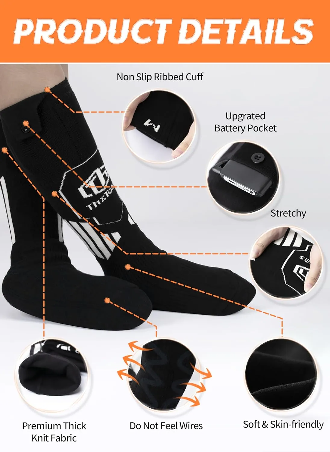 ThxToms Heated Socks for Men Women with App Control, 5000mAh Rechargeable Battery Electric Heating Socks,Upgraded Washable Foot Warmer for Arthritis Ice Fishing Skiing Hunting