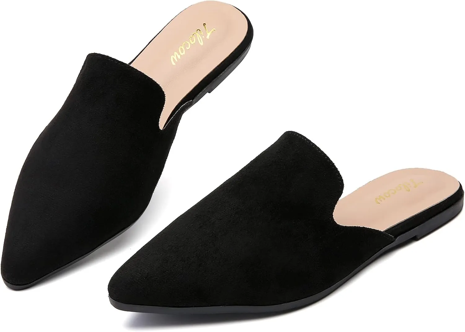 Tilocow Mules for Woman Comfortable Pointed Toe Backless Loafers Flat Mule Business Casual Shoes Slides Slip on