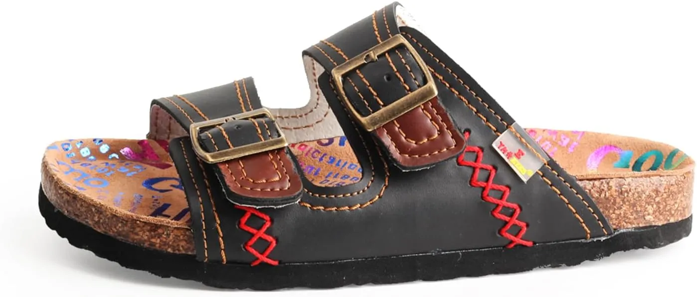 TMA EYES Womens Casual Adjustable Buckle Athleti Slipper Memory Foam Cushion Non-Slip Orthopedic Comfortable Arch Supportive Cork Footbed Sandals