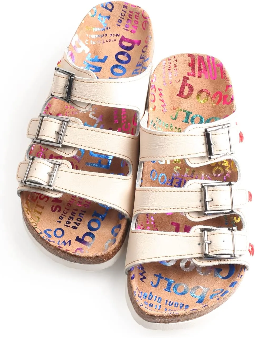 TMA EYES Womens Flat Slide Sandals with Arch Support Strap Adjustable Buckle Non Slip Rubber Sole