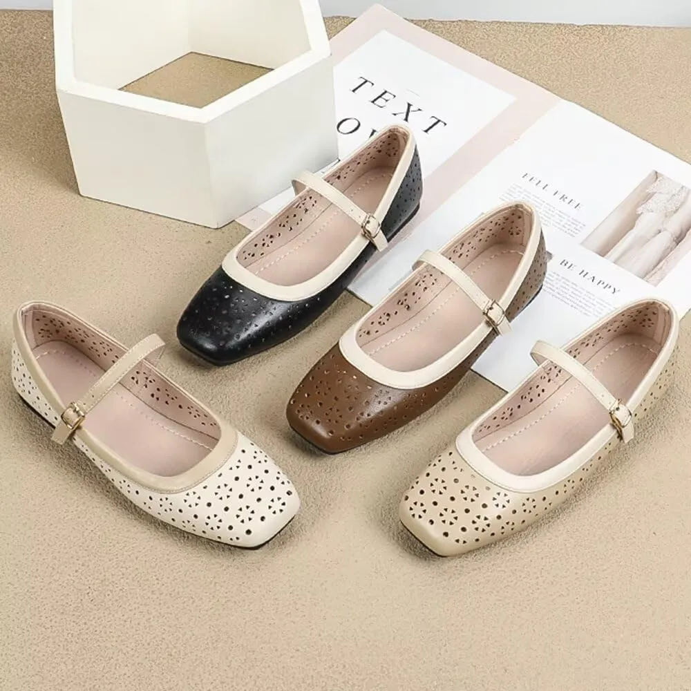TN TANGNEST Flat Shoes for Women Retro Square Toe Mary Jane Flats Shiny Ballet Flats Comfortable Office Flats
