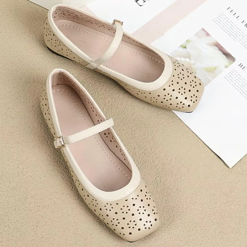 TN TANGNEST Flat Shoes for Women Retro Square Toe Mary Jane Flats Shiny Ballet Flats Comfortable Office Flats