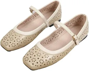 TN TANGNEST Flat Shoes for Women Retro Square Toe Mary Jane Flats Shiny Ballet Flats Comfortable Office Flats