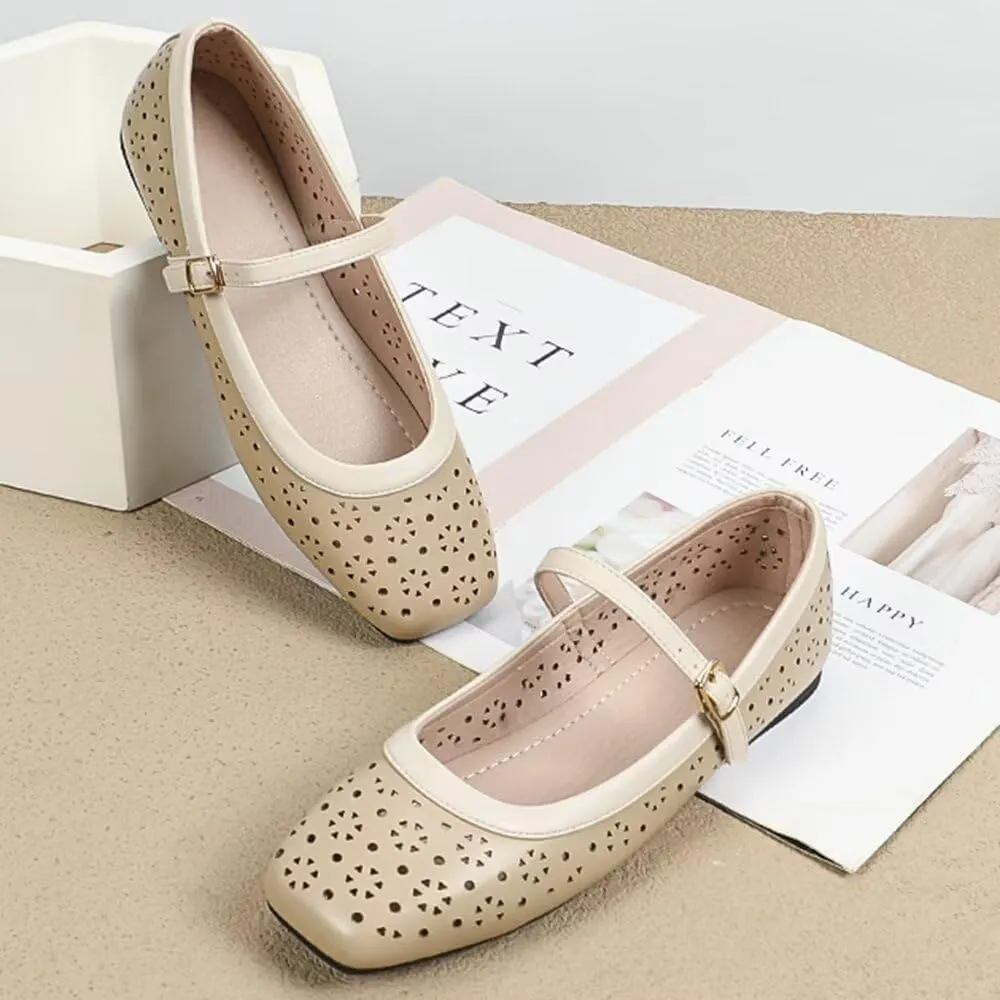 TN TANGNEST Flat Shoes for Women Retro Square Toe Mary Jane Flats Shiny Ballet Flats Comfortable Office Flats