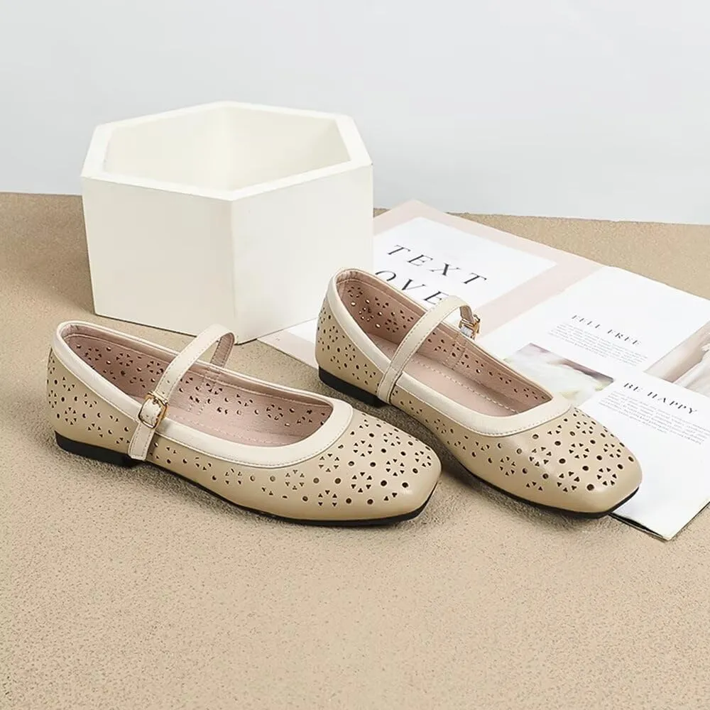 TN TANGNEST Flat Shoes for Women Retro Square Toe Mary Jane Flats Shiny Ballet Flats Comfortable Office Flats