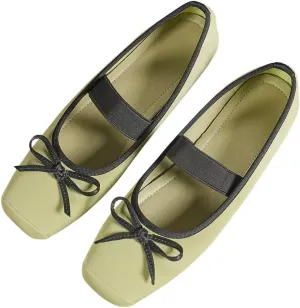 TN TANGNEST Leather Flats for Women Comfortable Square Toe Bowknot Ballet Flats Retro Slip On Mary Jane Flats