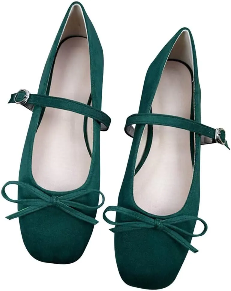 TN TANGNEST Leather Flats for Women Comfortable Square Toe Bowknot Ballet Flats Retro Slip On Mary Jane Flats