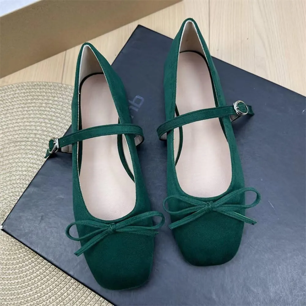 TN TANGNEST Leather Flats for Women Comfortable Square Toe Bowknot Ballet Flats Retro Slip On Mary Jane Flats