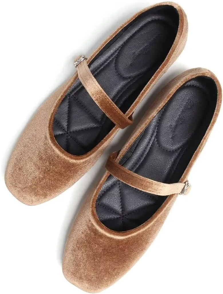 TN TANGNEST Women's Leather Flats Comfortable Square Toe Dress Flats Retro Soft Mary Jane Flats