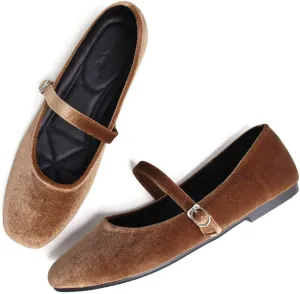 TN TANGNEST Women's Leather Flats Comfortable Square Toe Dress Flats Retro Soft Mary Jane Flats