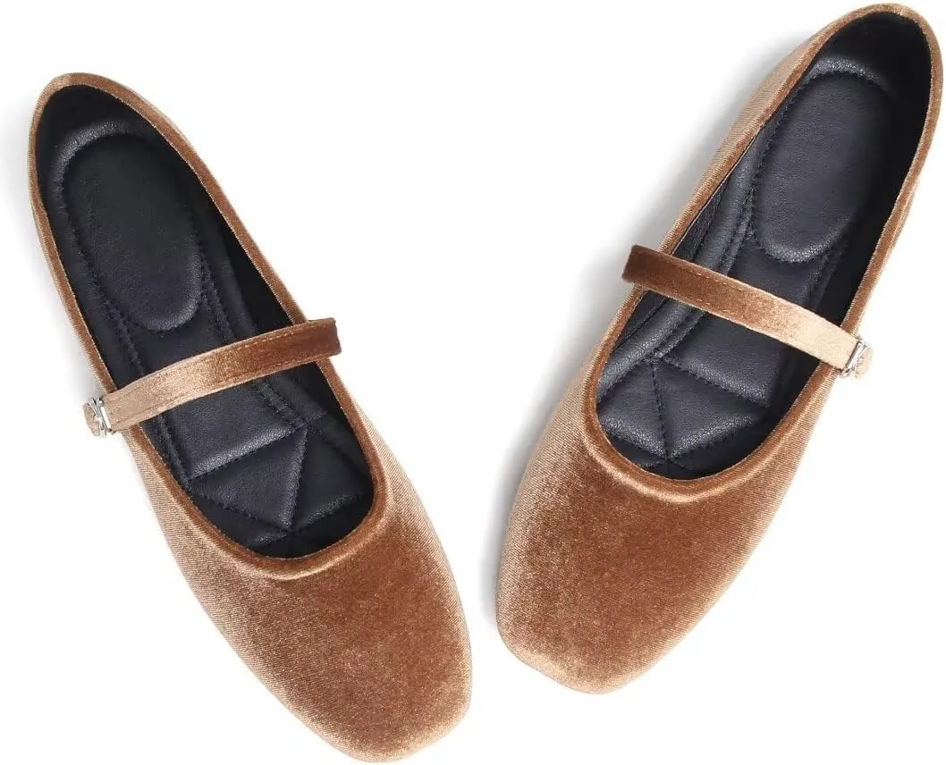 TN TANGNEST Women's Leather Flats Comfortable Square Toe Dress Flats Retro Soft Mary Jane Flats