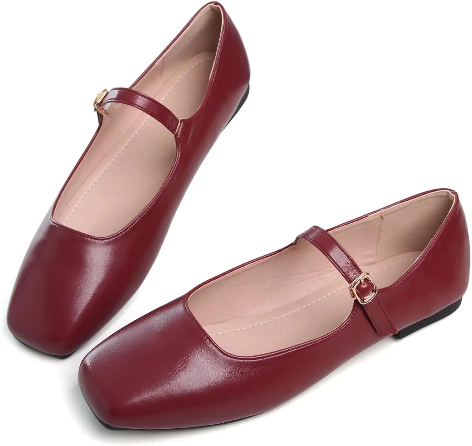 TN TANGNEST Women's Leather Flats Comfortable Square Toe Dress Flats Retro Soft Mary Jane Flats