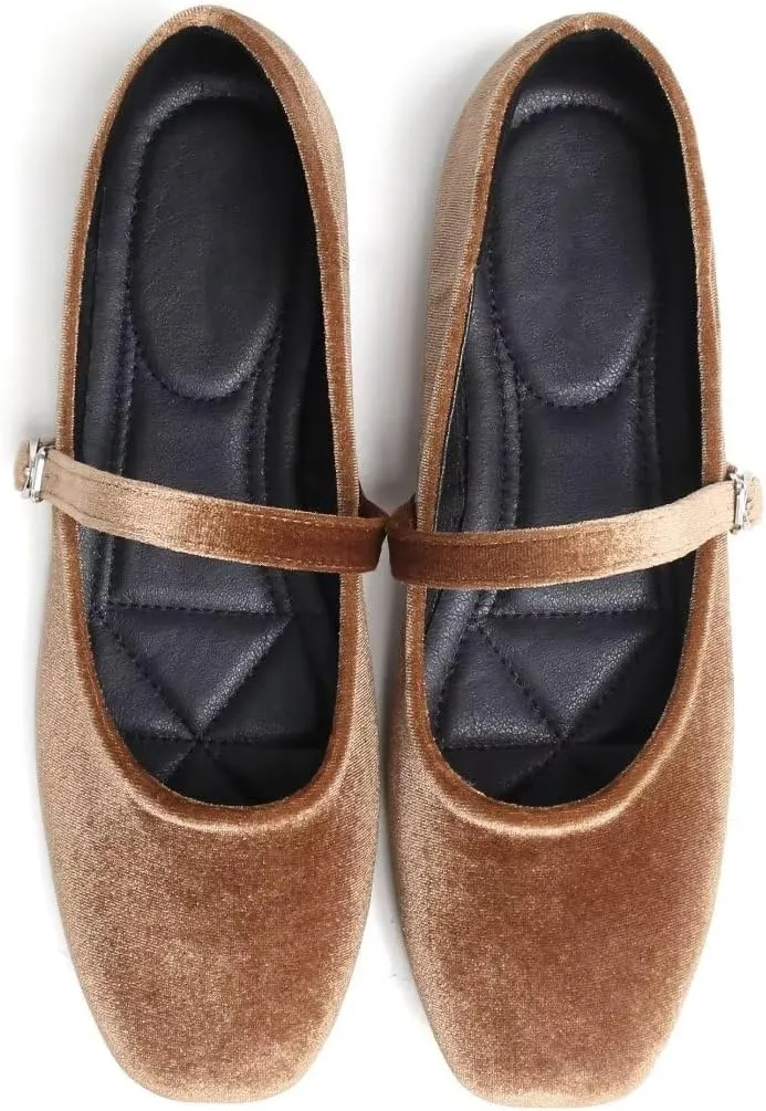 TN TANGNEST Women's Leather Flats Comfortable Square Toe Dress Flats Retro Soft Mary Jane Flats