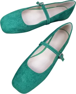 TN TANGNEST Women's Leather Flats Comfortable Square Toe Dress Flats Retro Soft Mary Jane Flats