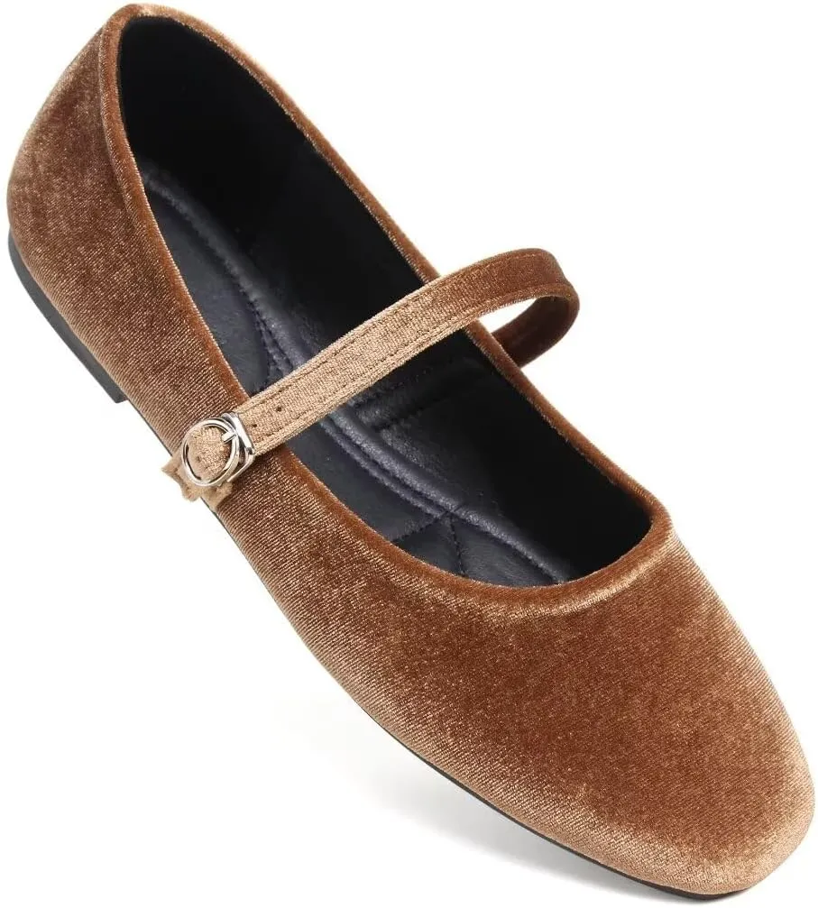 TN TANGNEST Women's Leather Flats Comfortable Square Toe Dress Flats Retro Soft Mary Jane Flats