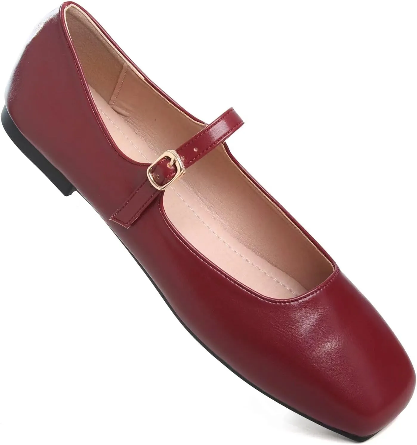 TN TANGNEST Women's Leather Flats Comfortable Square Toe Dress Flats Retro Soft Mary Jane Flats