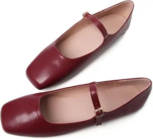 TN TANGNEST Women's Leather Flats Comfortable Square Toe Dress Flats Retro Soft Mary Jane Flats