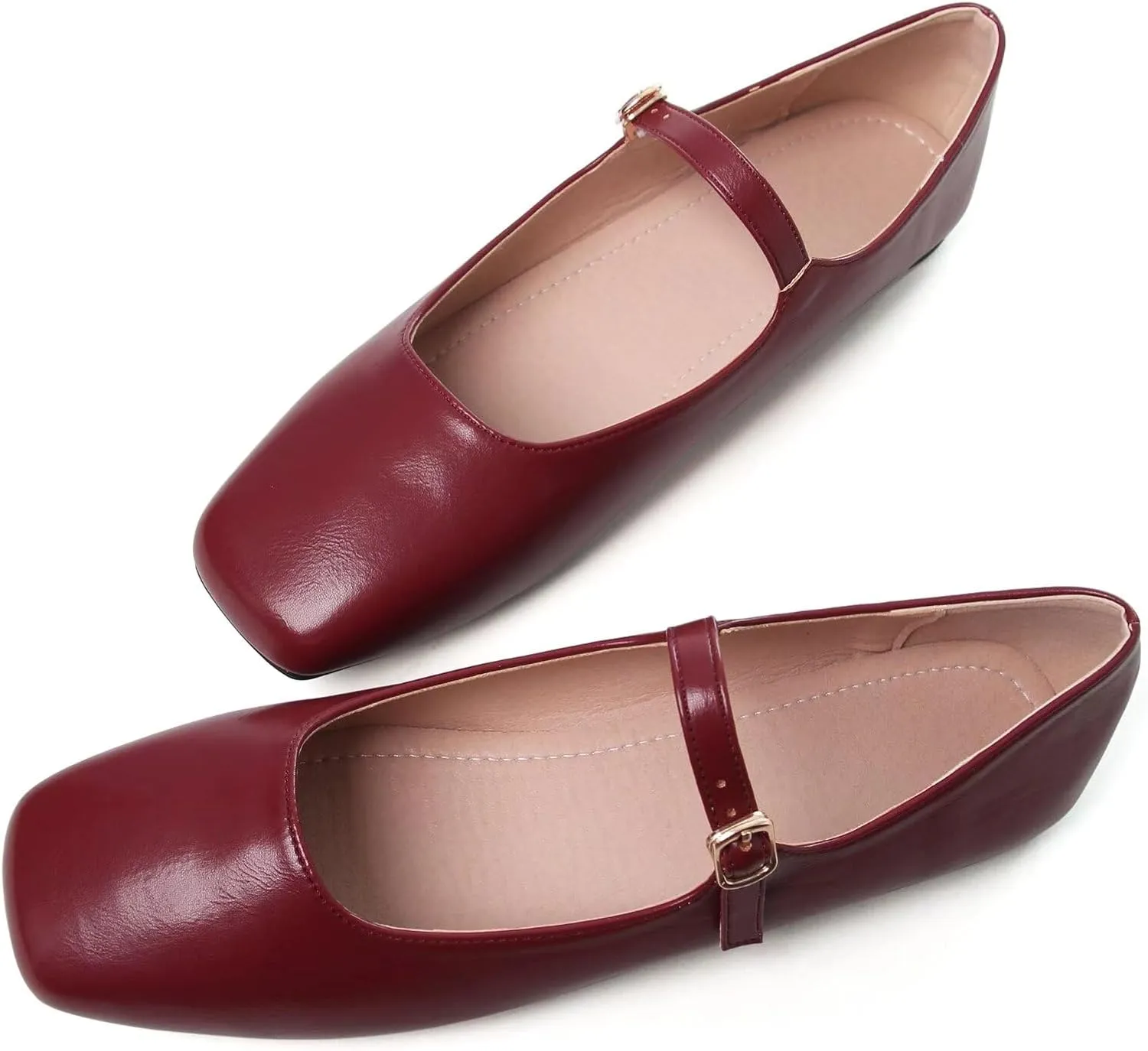 TN TANGNEST Women's Leather Flats Comfortable Square Toe Dress Flats Retro Soft Mary Jane Flats