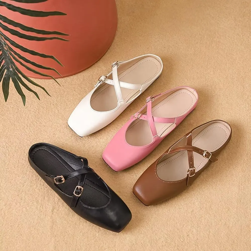 TN TANGNEST Women's Slip On Flats Comfortable Square Toe Mary Jane Flats Soft Dance Ballet Flats