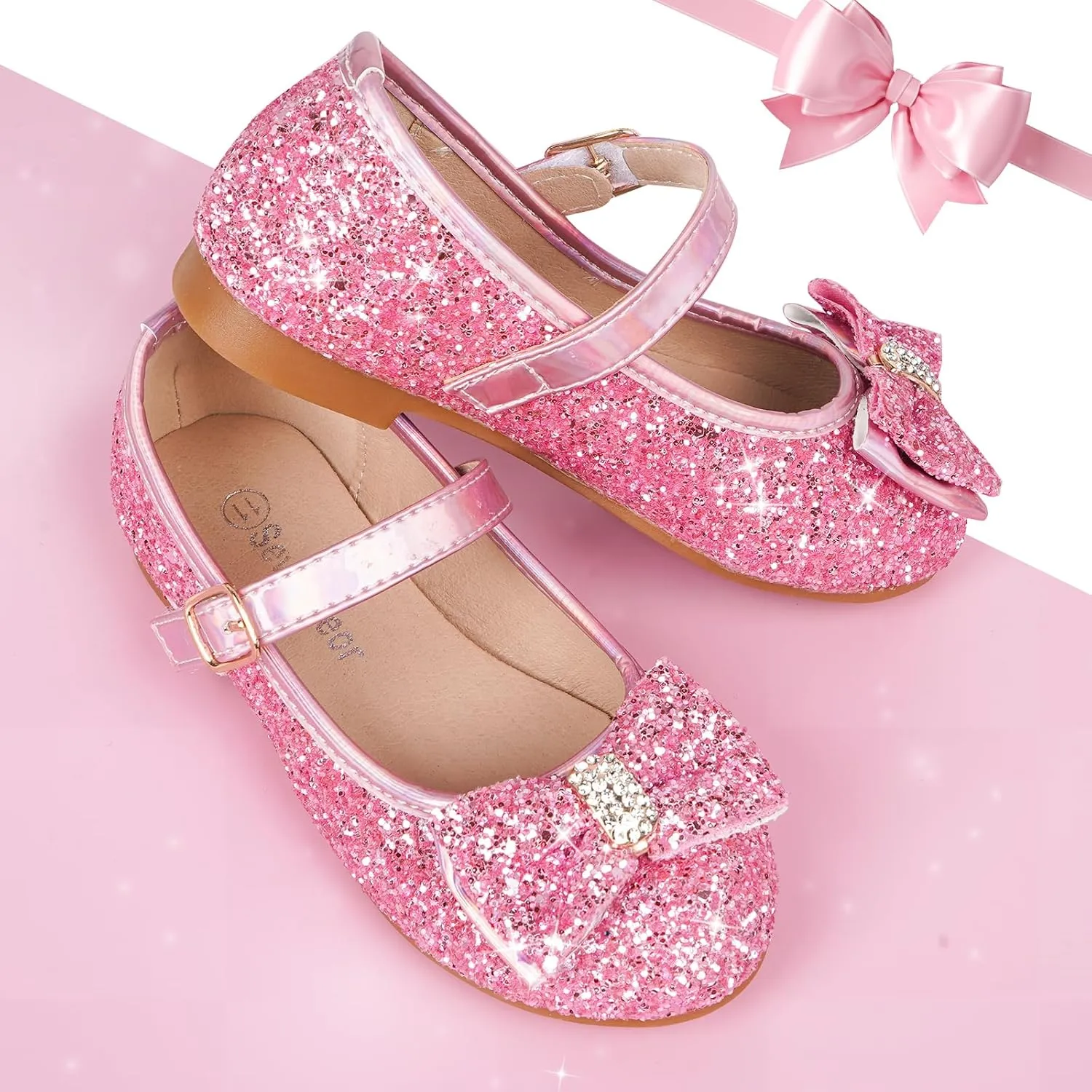 Toddler Girls Flats Mary Jane Shoes Flower Girl Dress Shoes School Wedding Party Ballet Flats for Little Kids