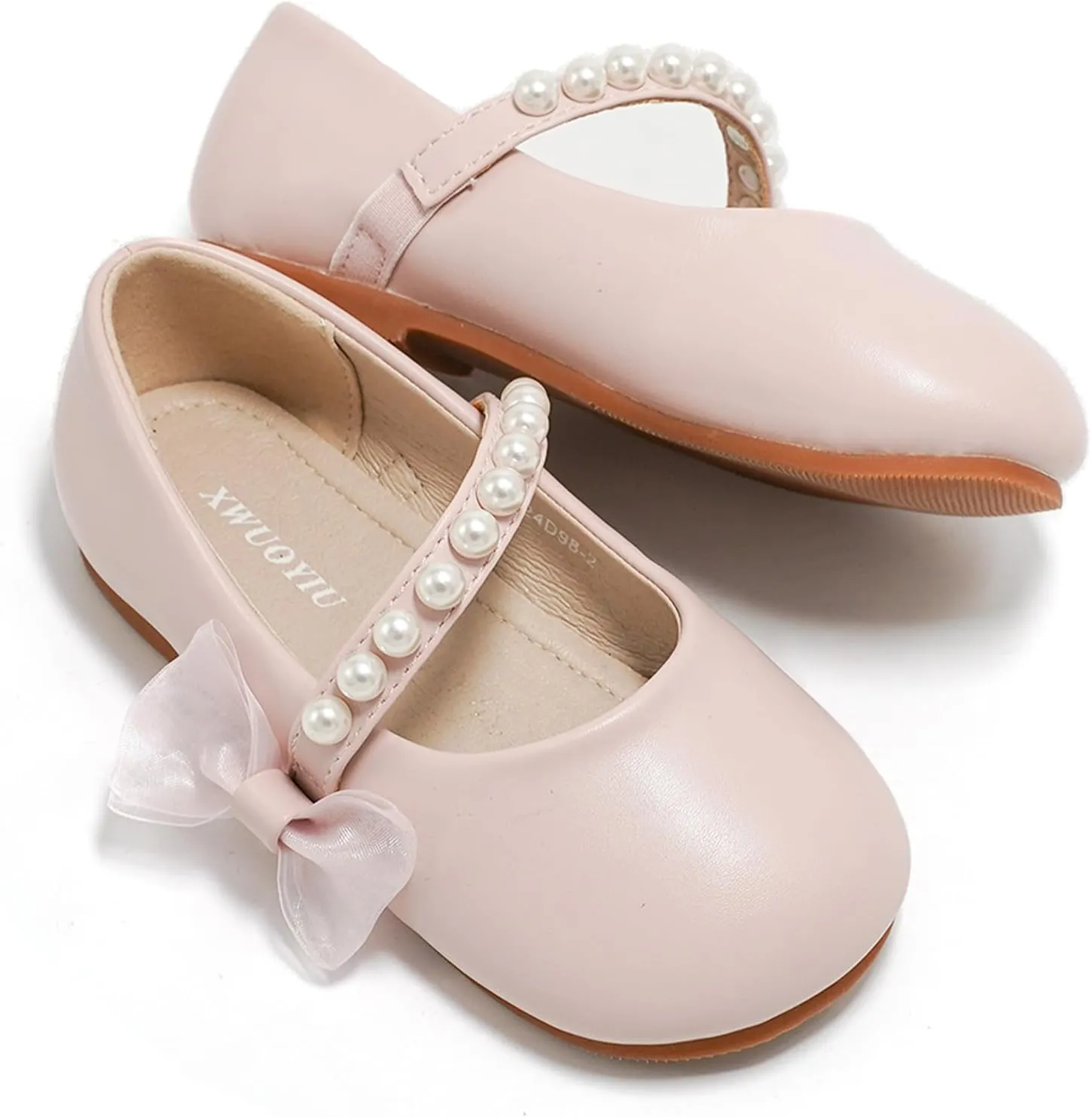 Toddler Girls Little Kid Ballet Pearl Ribbon Bows Flats Mary Jane Party Dress Shoes