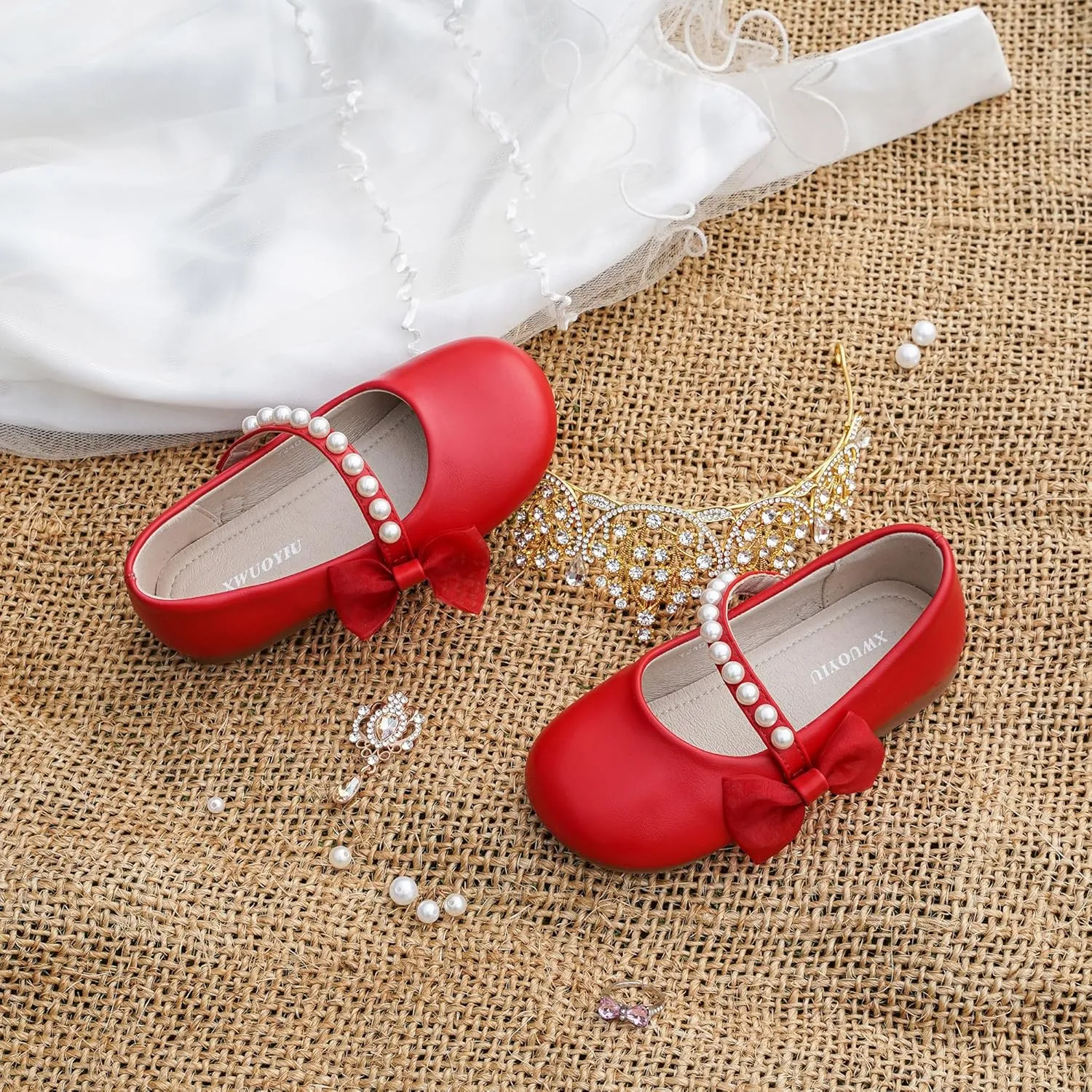 Toddler Girls Little Kid Ballet Pearl Ribbon Bows Flats Mary Jane Party Dress Shoes