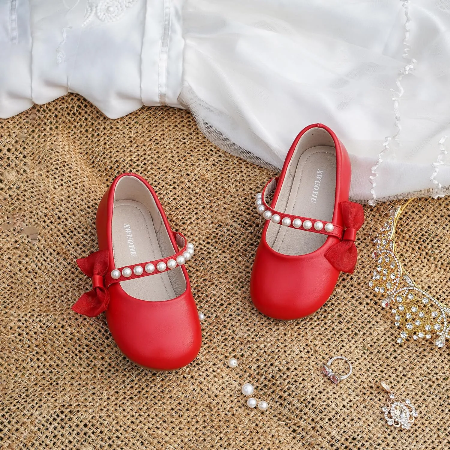 Toddler Girls Little Kid Ballet Pearl Ribbon Bows Flats Mary Jane Party Dress Shoes