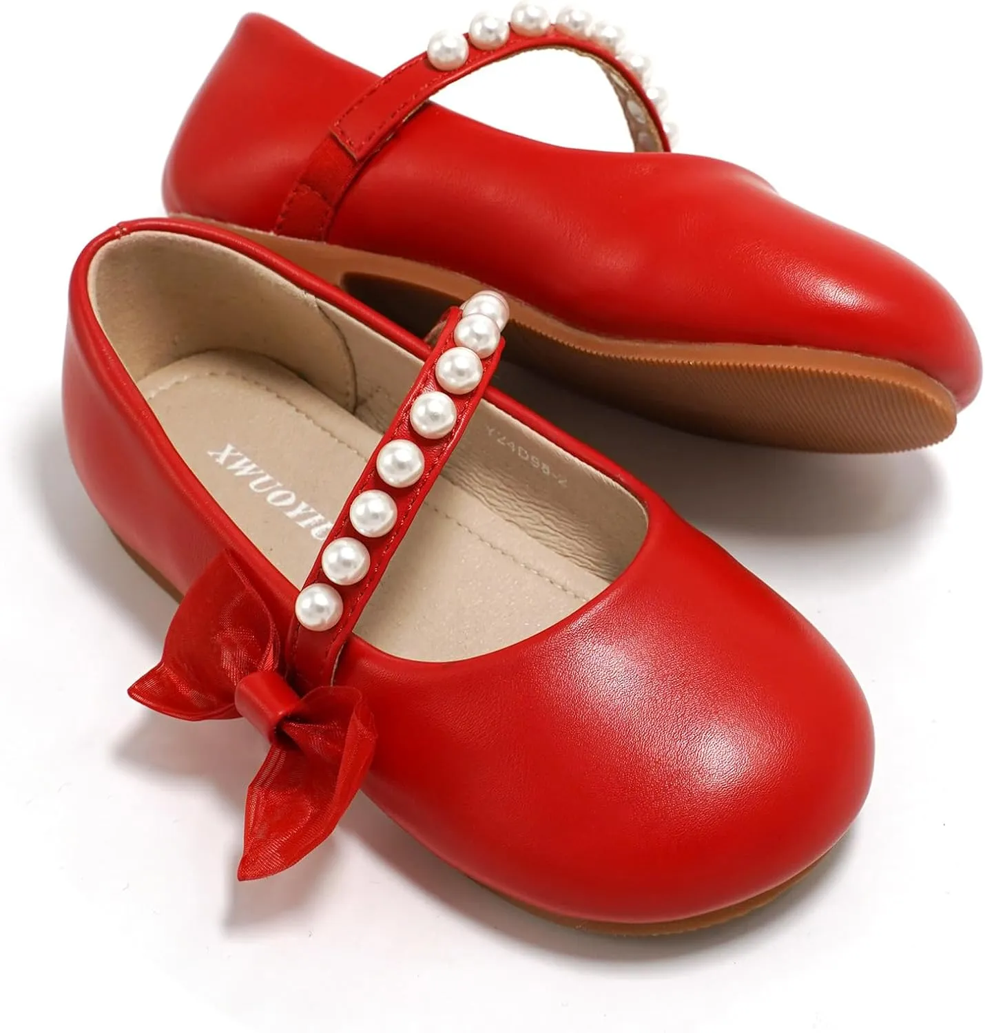 Toddler Girls Little Kid Ballet Pearl Ribbon Bows Flats Mary Jane Party Dress Shoes