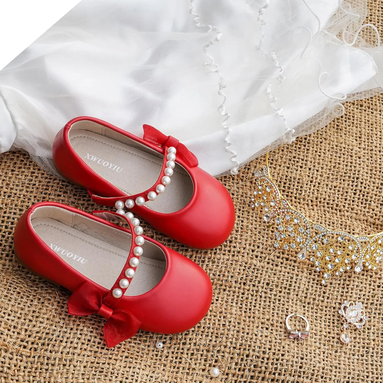 Toddler Girls Little Kid Ballet Pearl Ribbon Bows Flats Mary Jane Party Dress Shoes