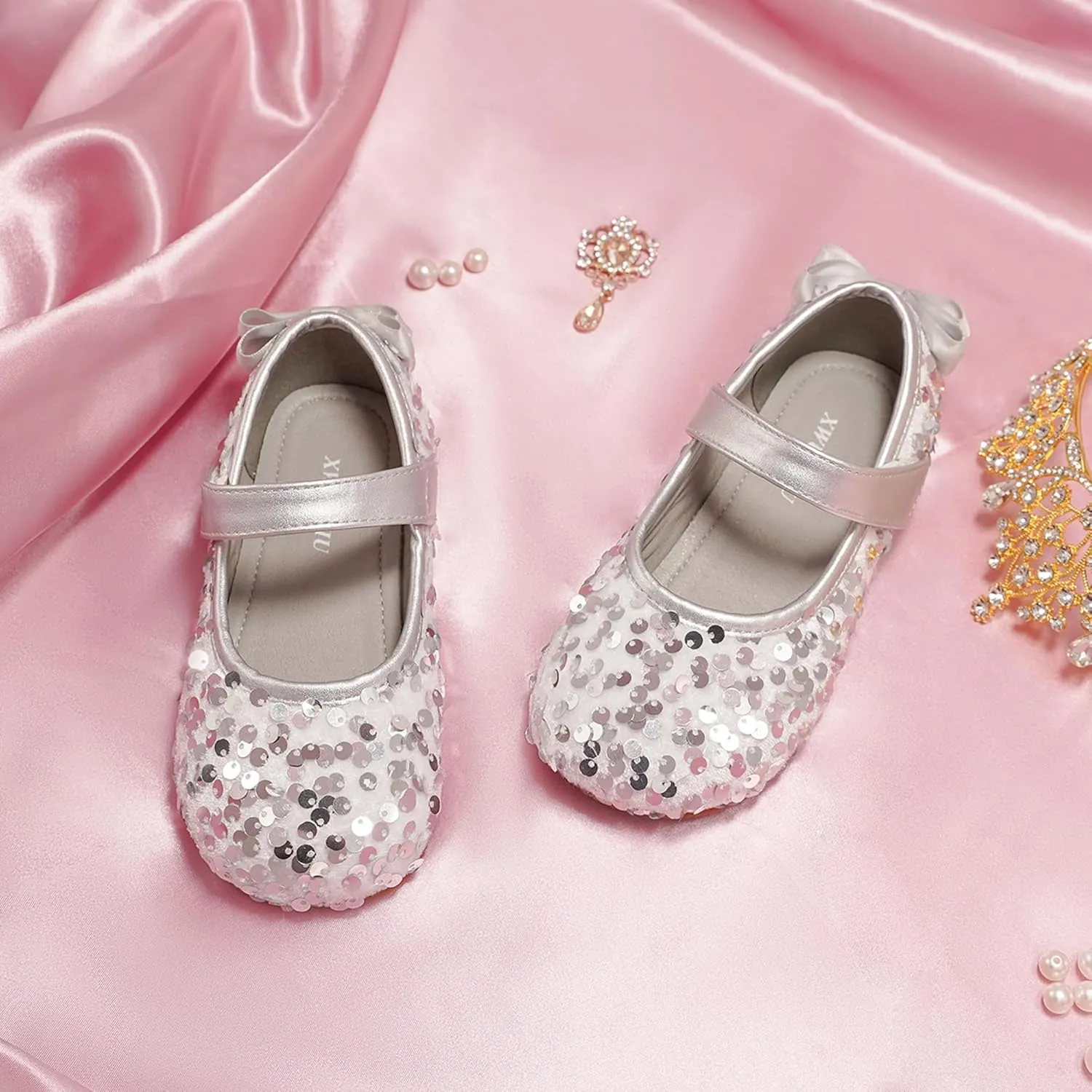 Toddler Girls Little Kid Ballet Sequin Ribbon Bows Flats Mary Jane Party Dress Shoes