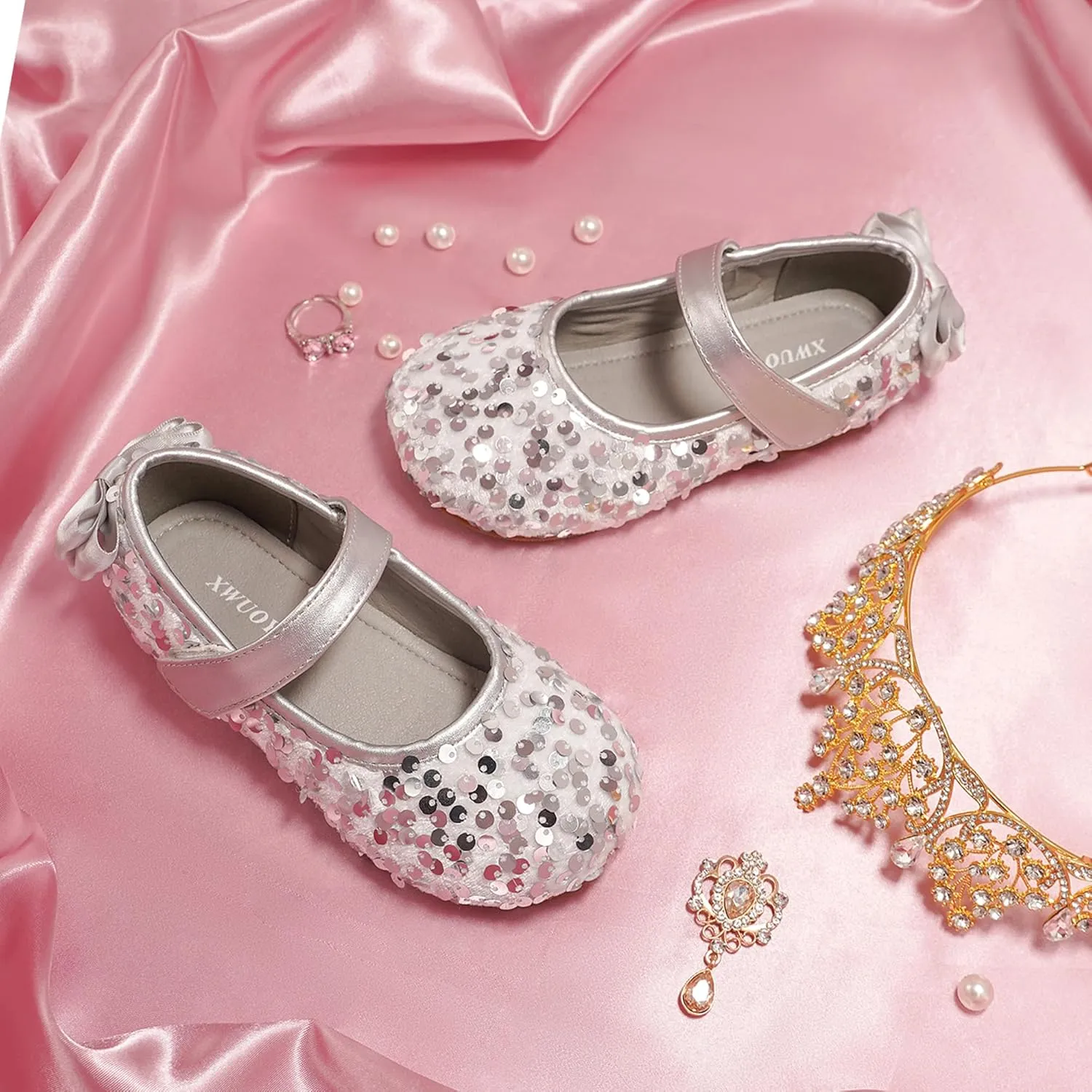 Toddler Girls Little Kid Ballet Sequin Ribbon Bows Flats Mary Jane Party Dress Shoes