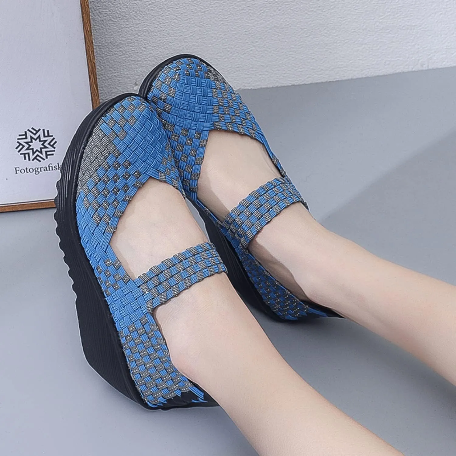 Touchmosees Women's Platform Wedge Sandals Woven Pumps Mary Jane Shoes Comfortable Walking Shoes