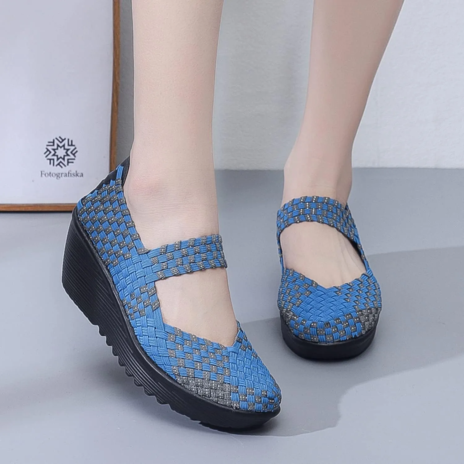 Touchmosees Women's Platform Wedge Sandals Woven Pumps Mary Jane Shoes Comfortable Walking Shoes
