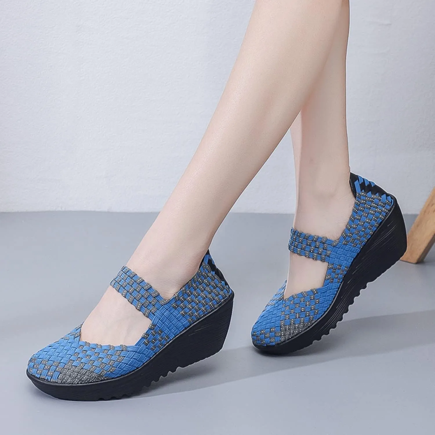 Touchmosees Women's Platform Wedge Sandals Woven Pumps Mary Jane Shoes Comfortable Walking Shoes