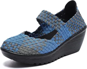 Touchmosees Women's Platform Wedge Sandals Woven Pumps Mary Jane Shoes Comfortable Walking Shoes