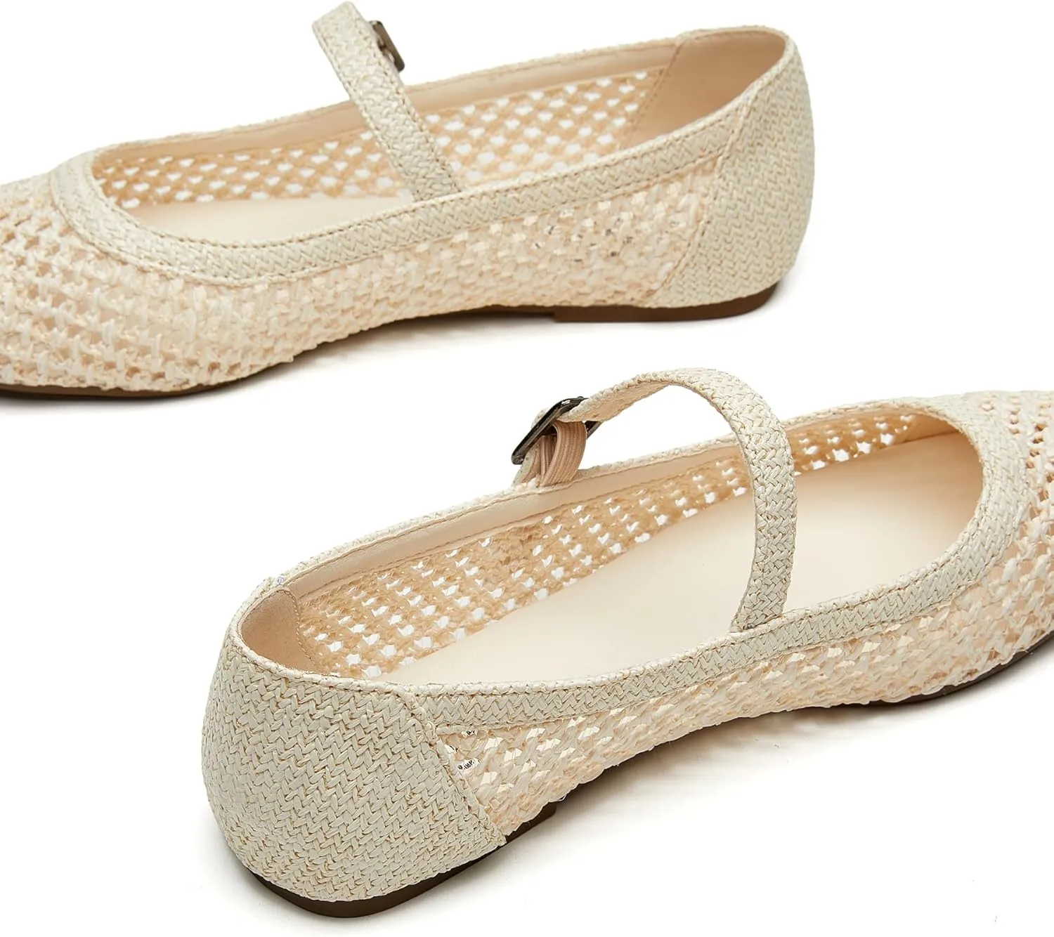 Trary Mary Jane Shoes Women Woven Flats for Women Dressy Ballet Flats Squared Toe Mesh Mary Jane Flats Shoes