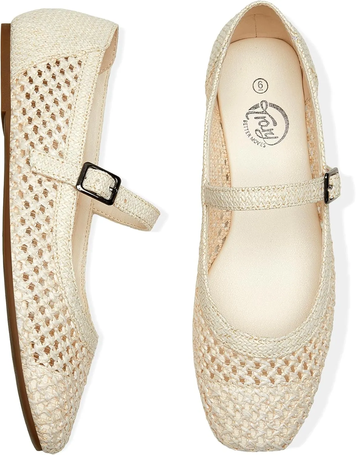 Trary Mary Jane Shoes Women Woven Flats for Women Dressy Ballet Flats Squared Toe Mesh Mary Jane Flats Shoes