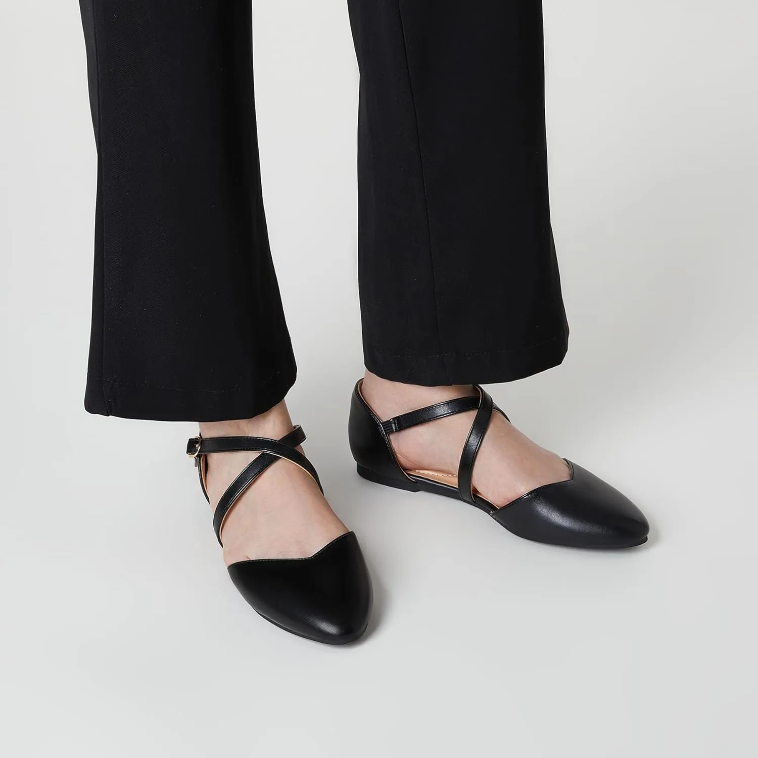Trary Women's Flats, Black Wide Width Dress Shoes, Ankle Strap Closed Toe Ballet Flats