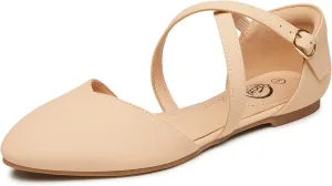 Trary Women's Flats, Black Wide Width Dress Shoes, Ankle Strap Closed Toe Ballet Flats