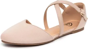 Trary Women's Flats, Black Wide Width Dress Shoes, Ankle Strap Closed Toe Ballet Flats