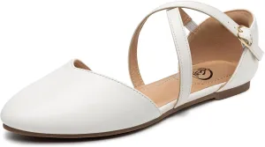 Trary Women's Flats, Black Wide Width Dress Shoes, Ankle Strap Closed Toe Ballet Flats