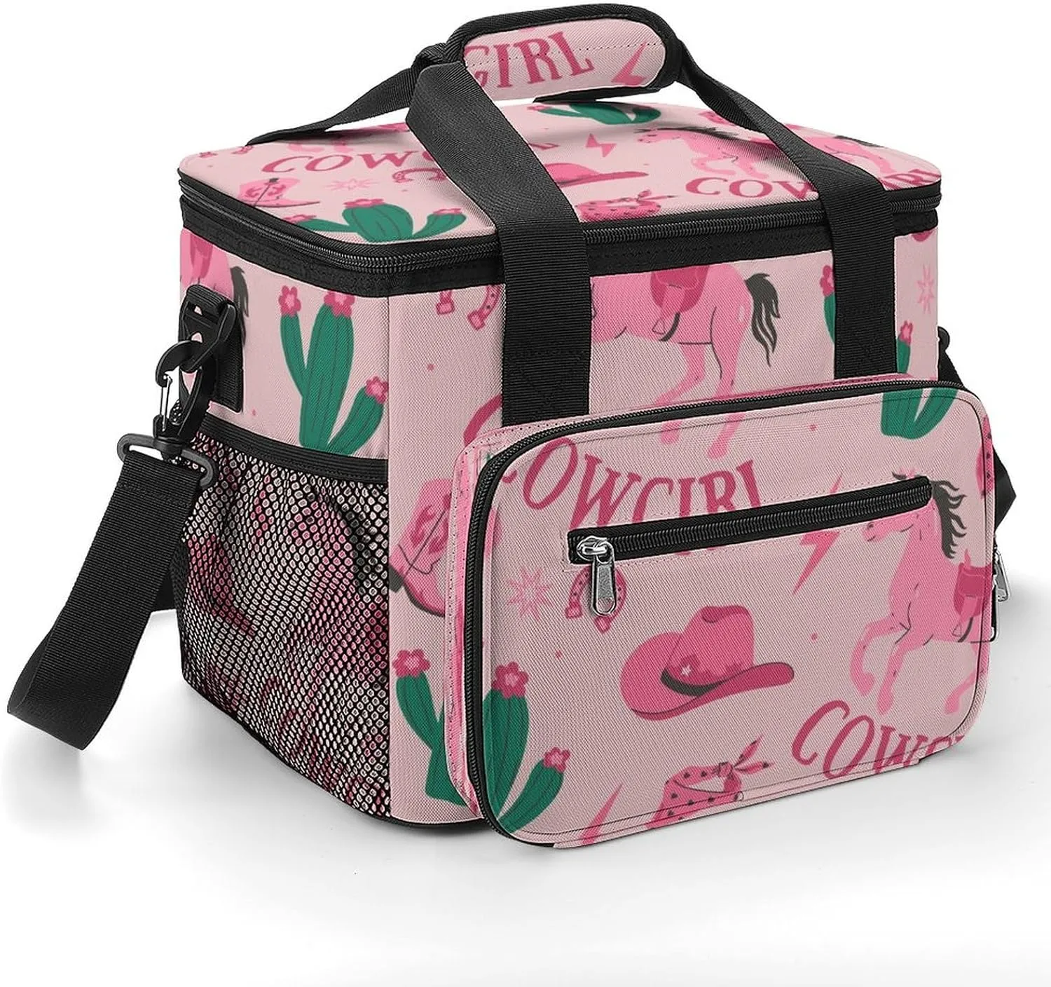 Trendy Pink Cowgirl 22.5L Insulated Camping Coolers Bag Cowboy Boots Large Leakproof Ice Chest for Beach Travel Picnic