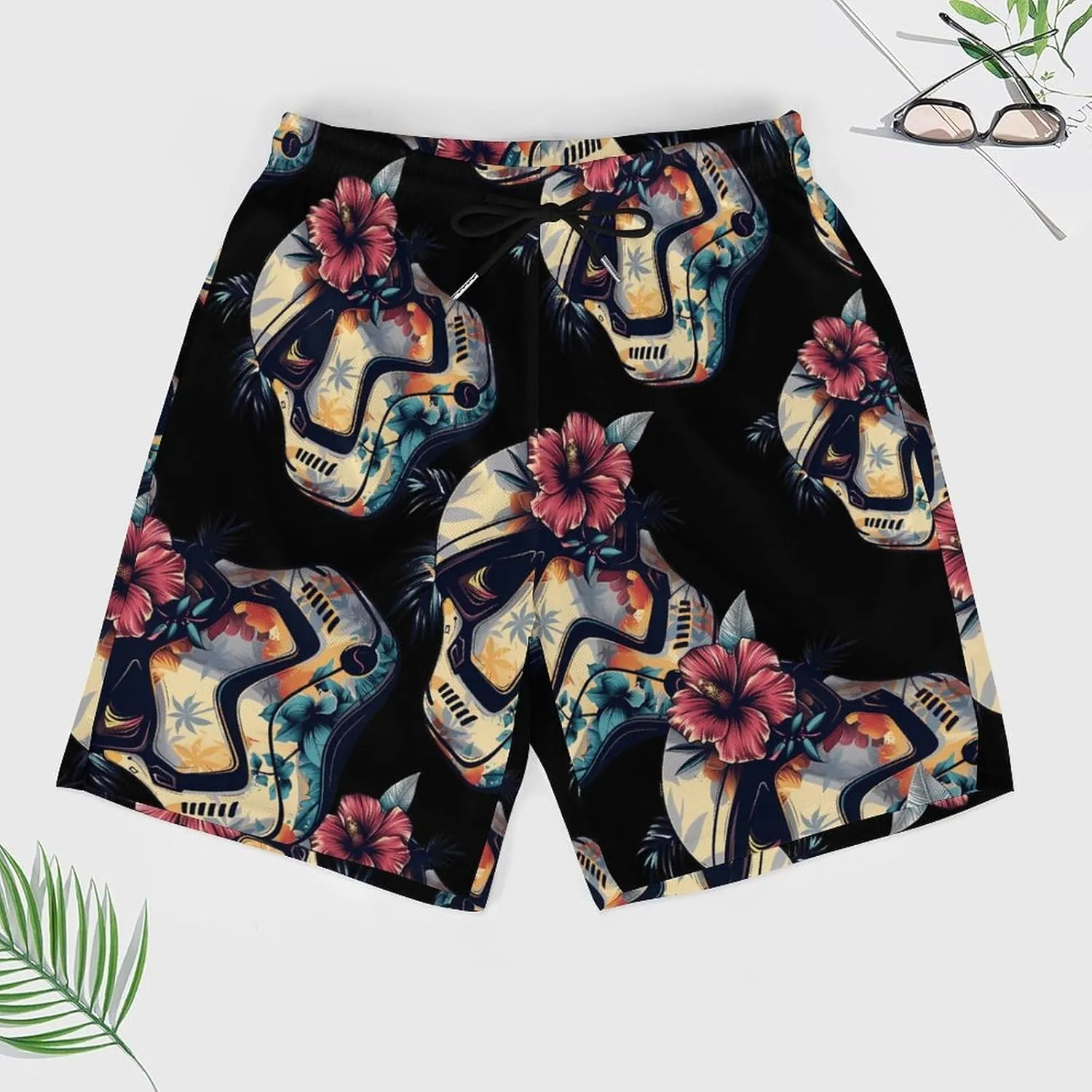 Tropical Stormtrooper Floral Print Men's Swim Trunks Quick Dry Board Shorts Swim Shorts Swimwear with Compression Liner